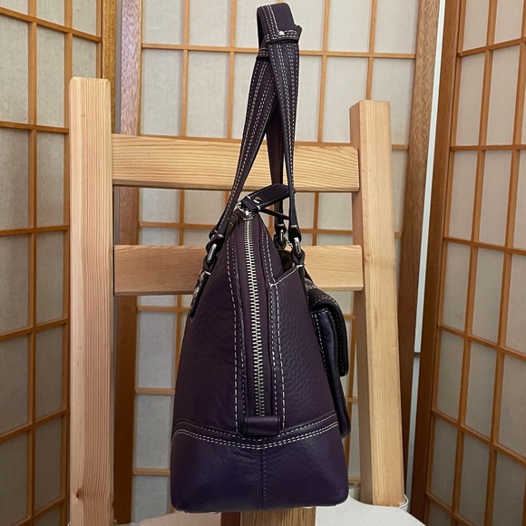 Coach Hampton Pebbled Leather Zipper Satchel in Dark Purple - Picture 6 of 17